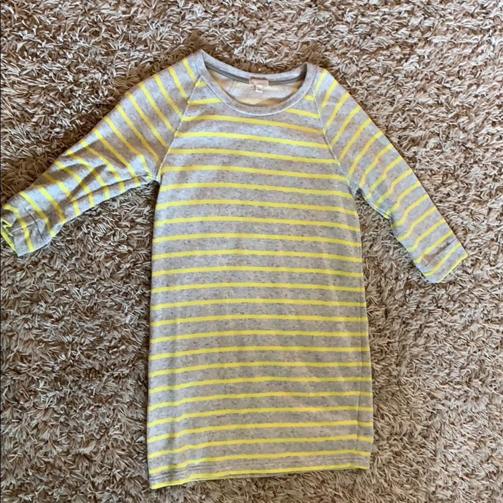 Grey and yellow striped sweatshirt dress from Gap